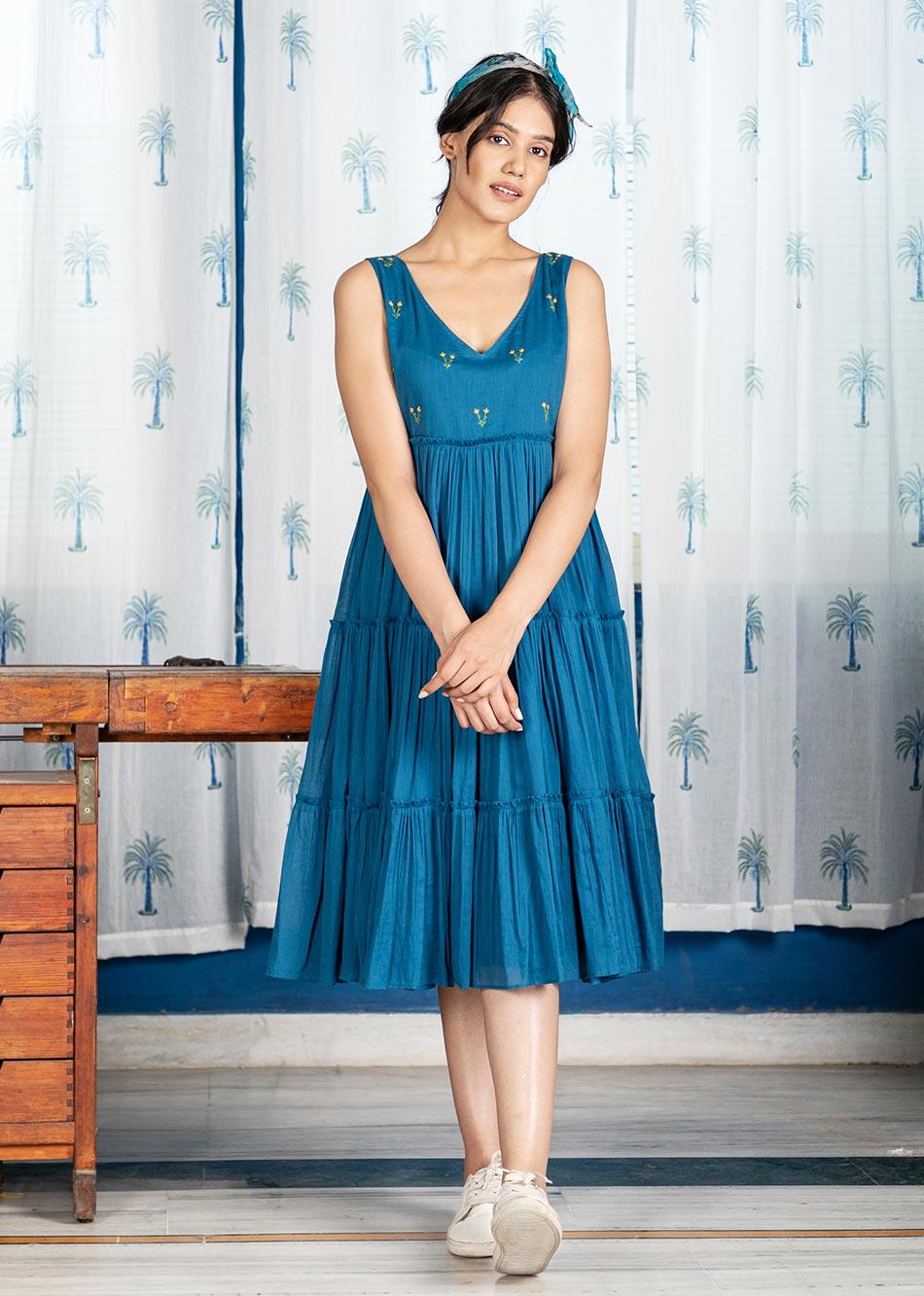 Blue Tier Gathered Dress