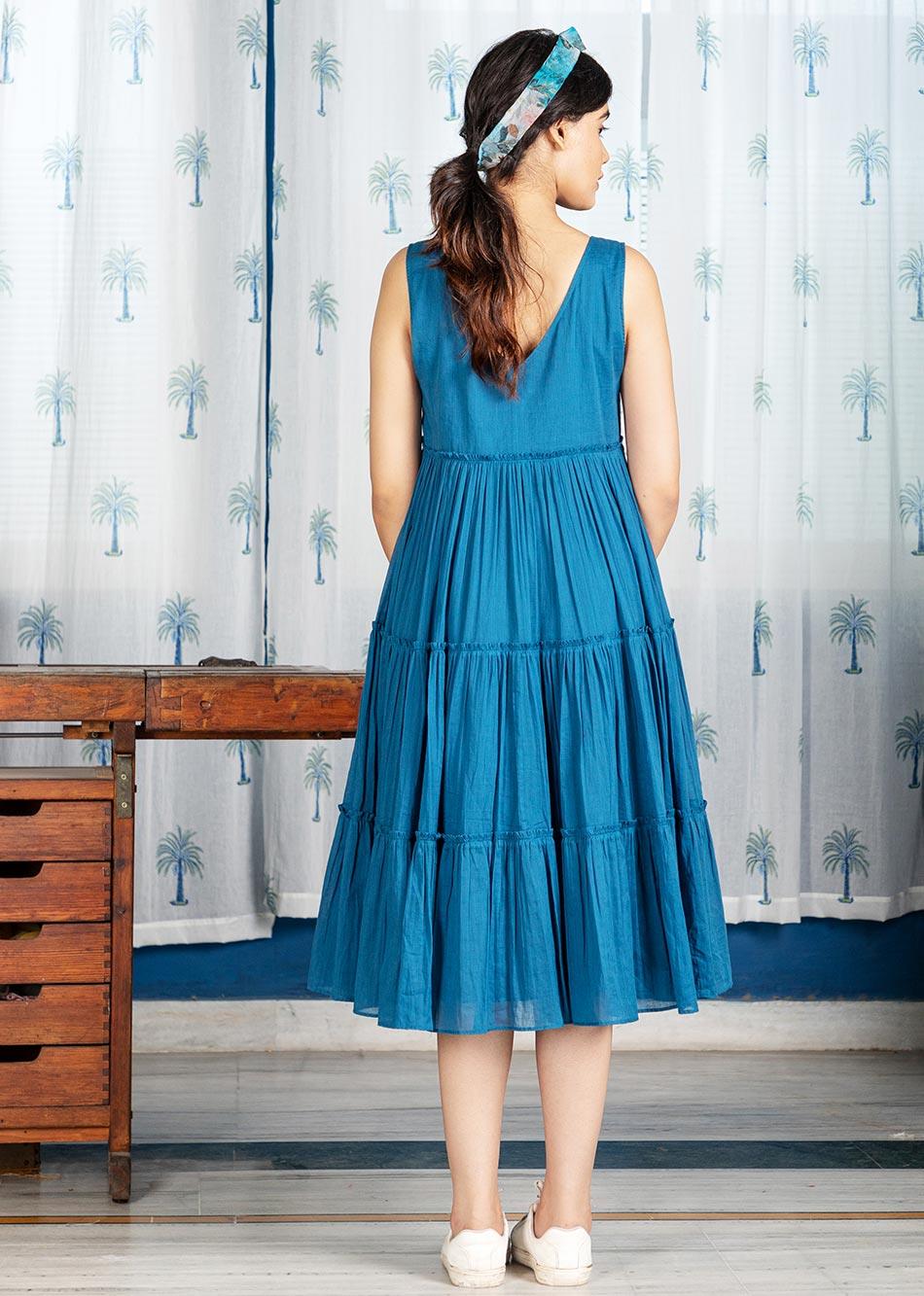 Blue Tier Gathered Dress