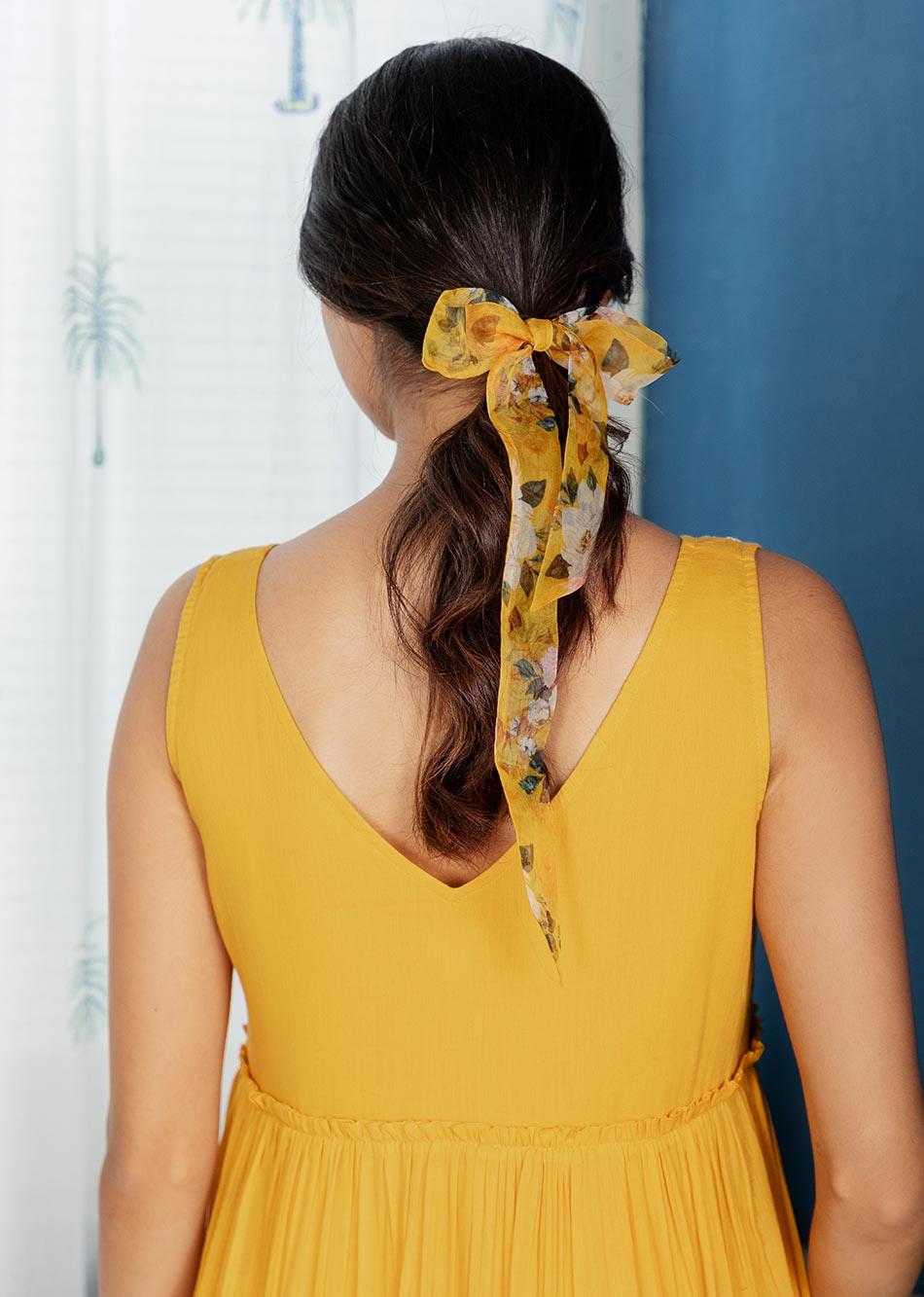 Mustard Yellow Tiered Gather Dress