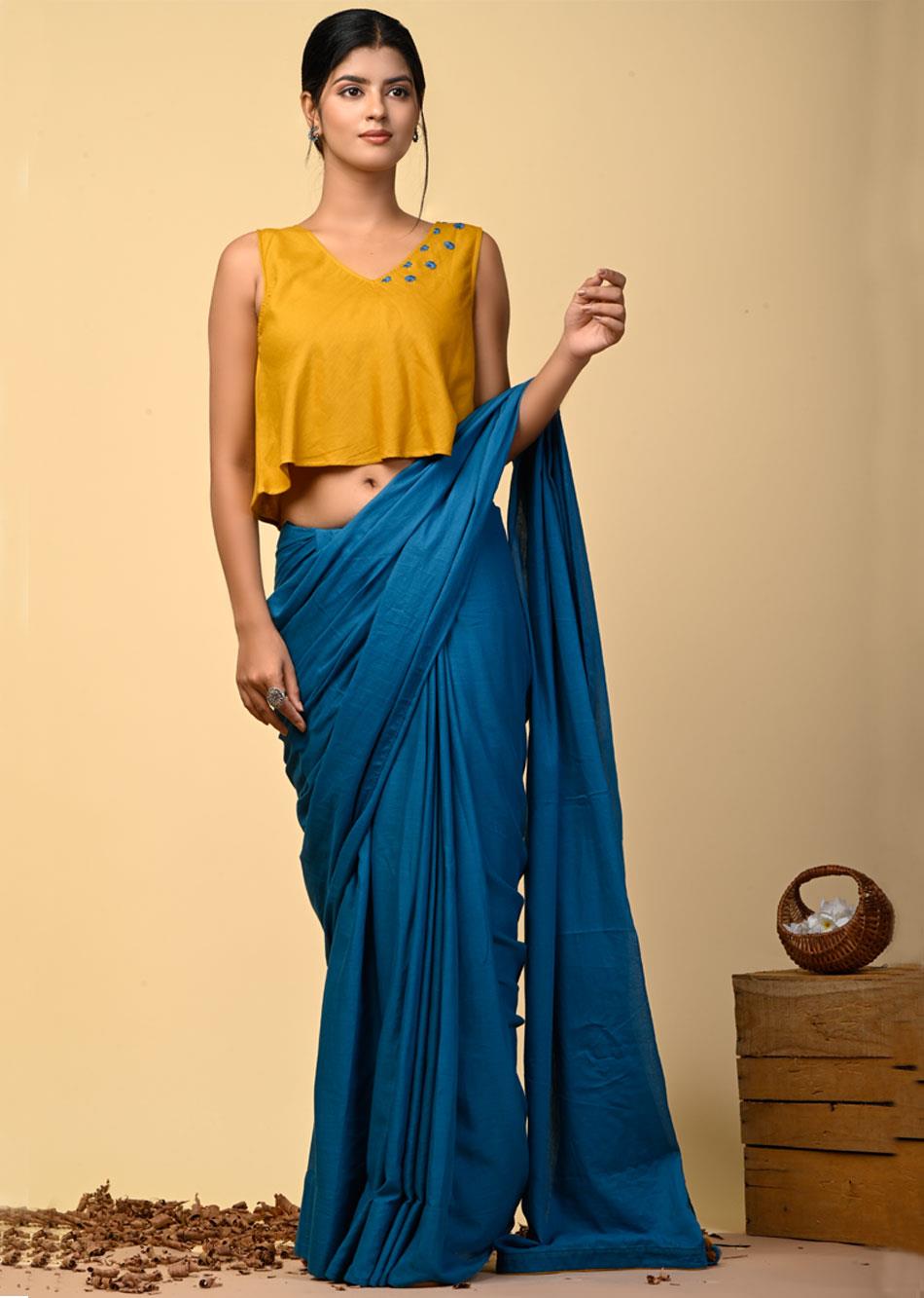 Teal Blue Mulmul Saree