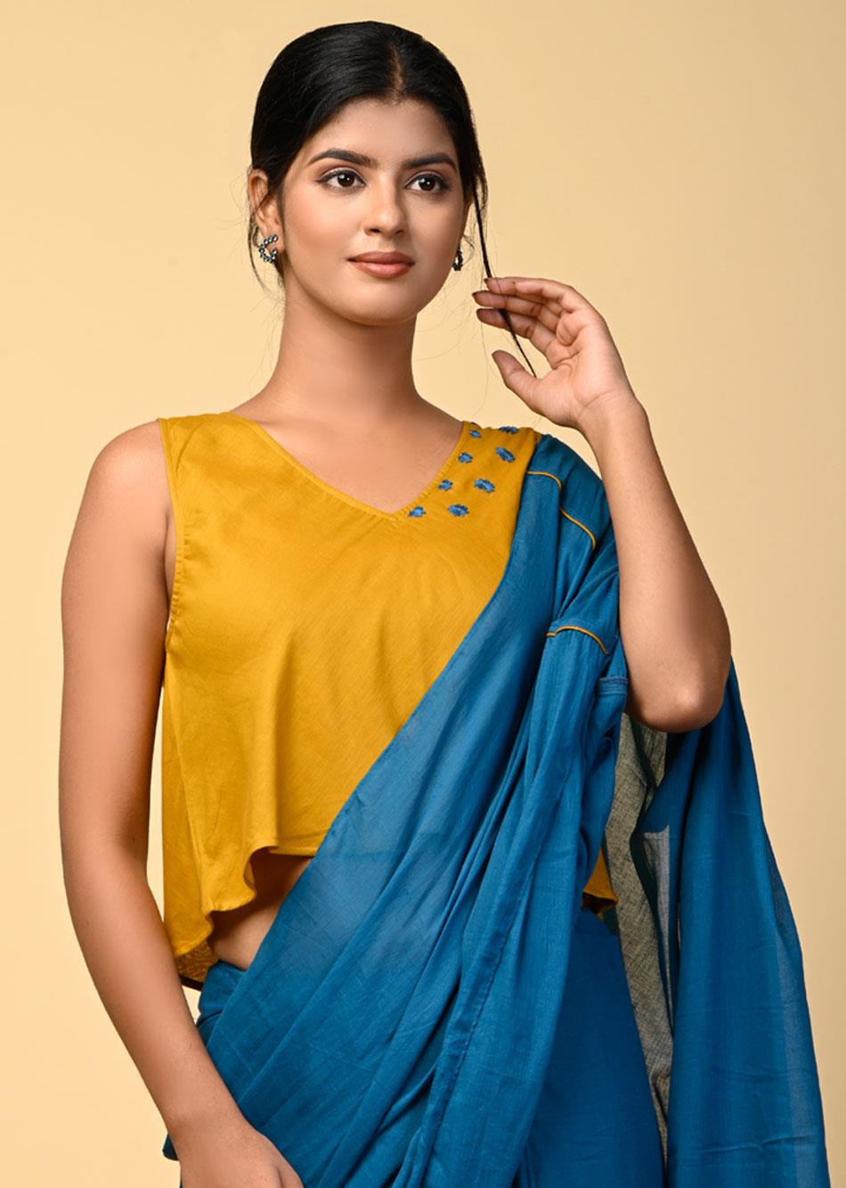 Teal Blue Mulmul Saree