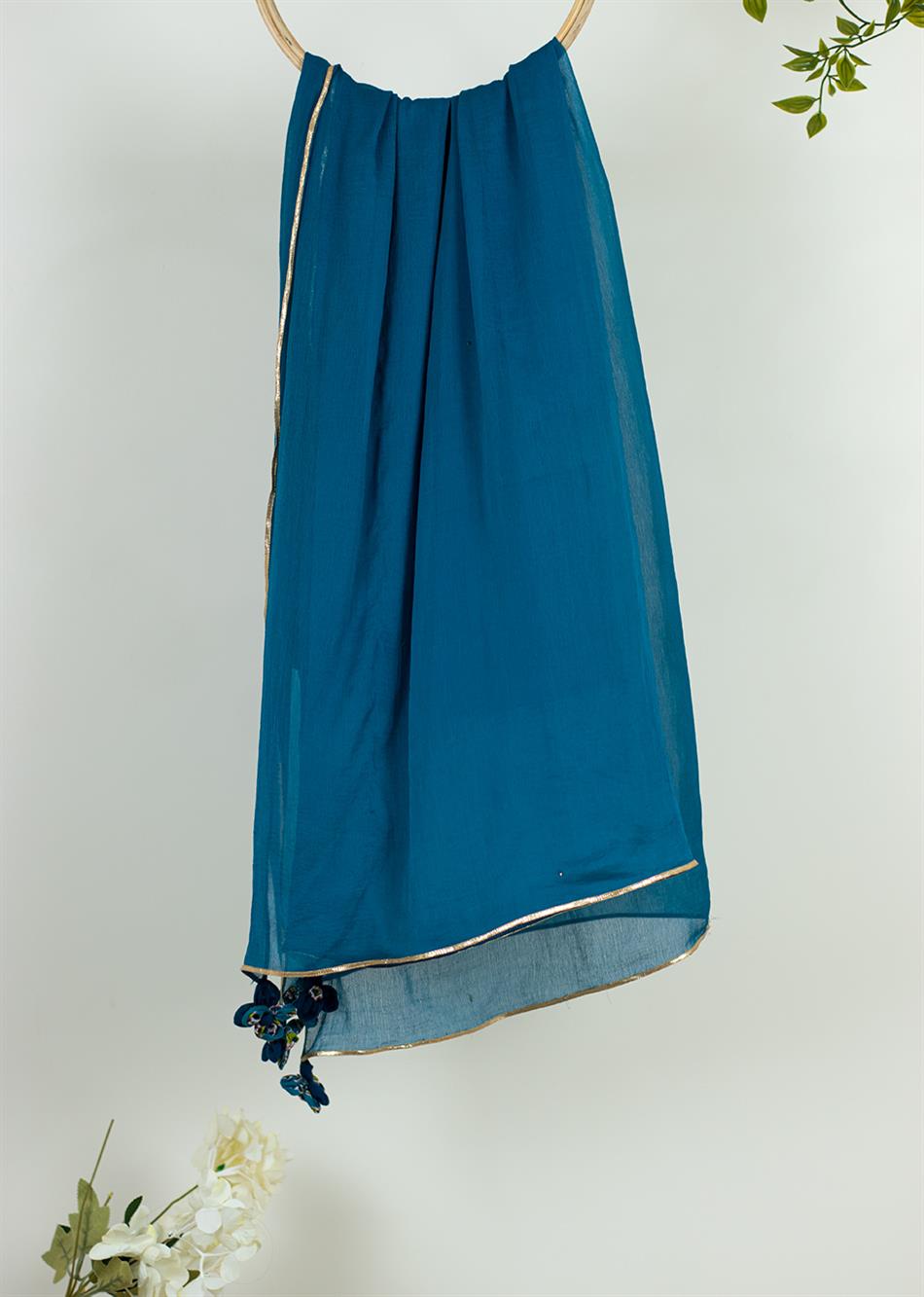 Teal Blue Chiffon Dupatta