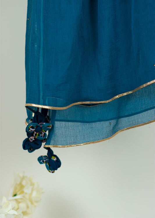 Teal Blue Chiffon Dupatta