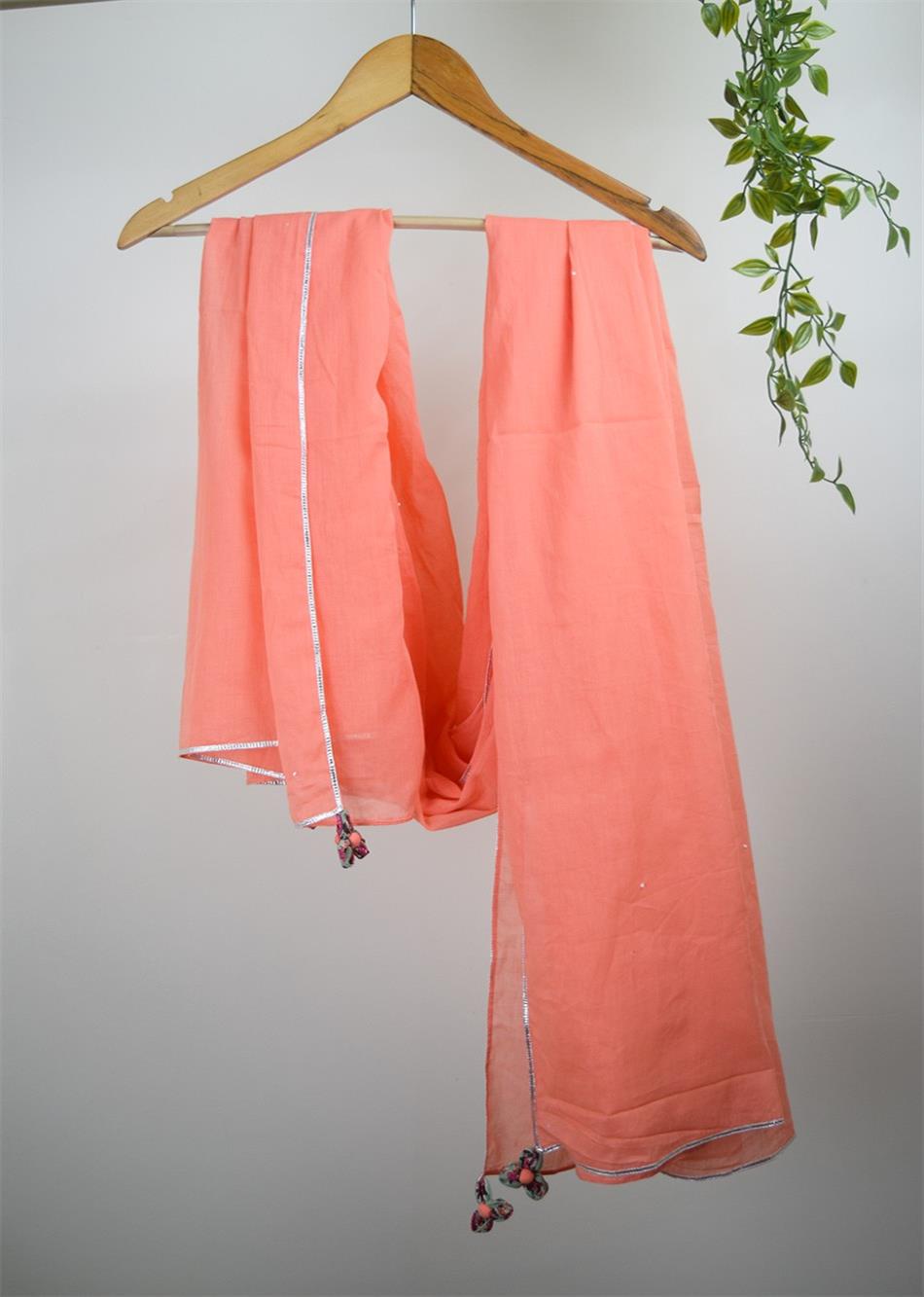 Peach Mulmul Dupatta