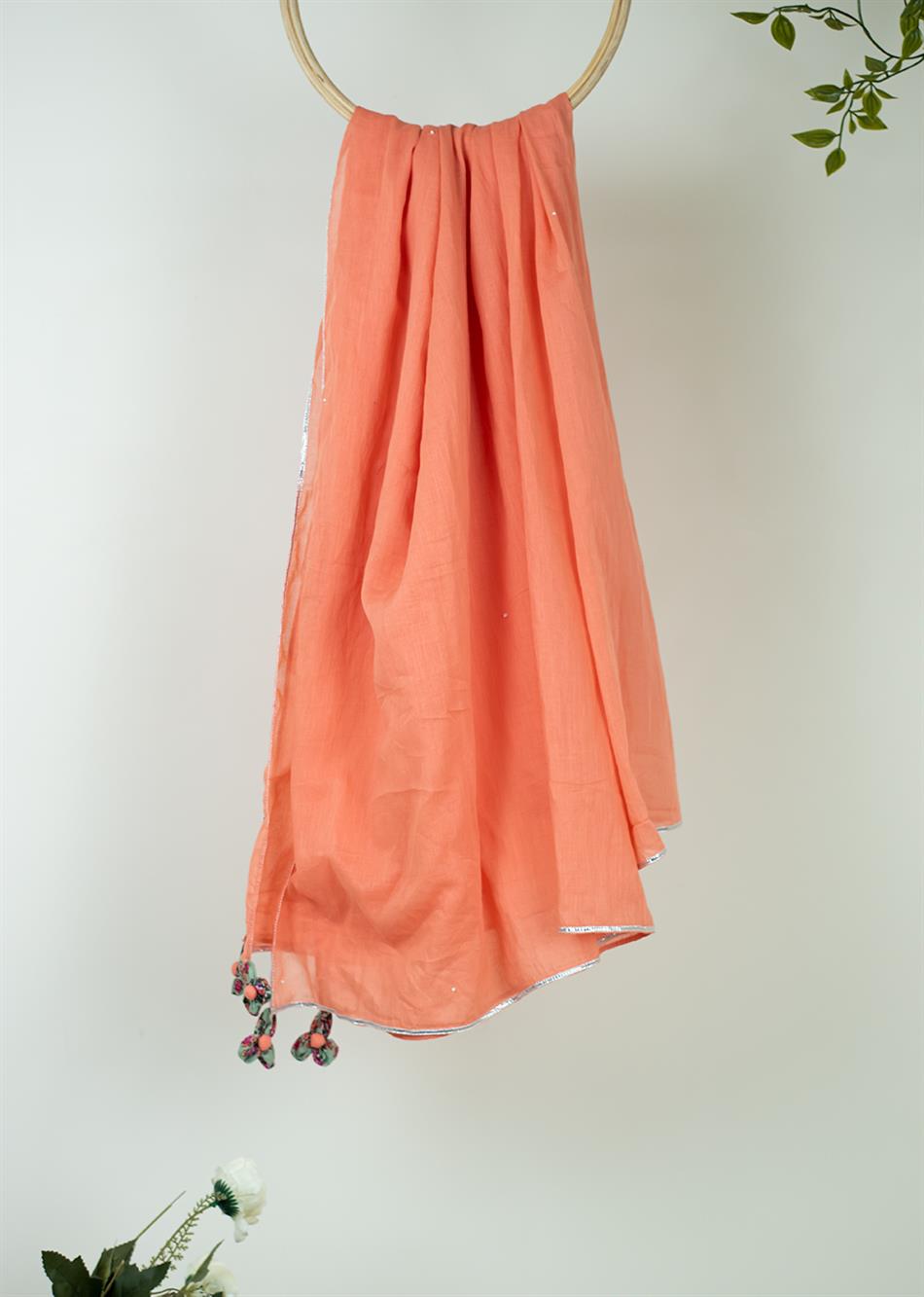 Peach Mulmul Dupatta