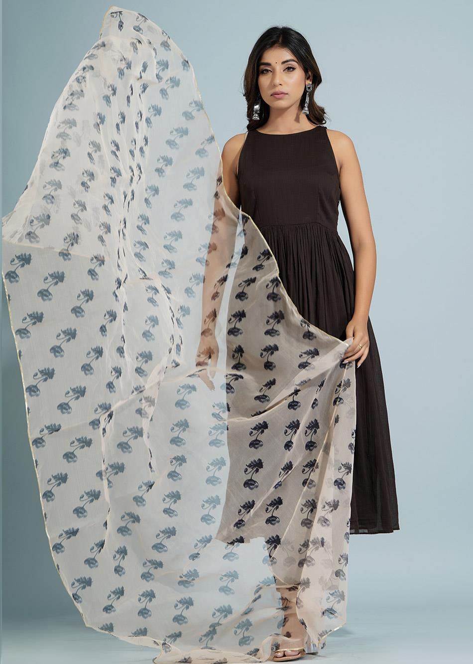 Black Floral Organza Dupatta