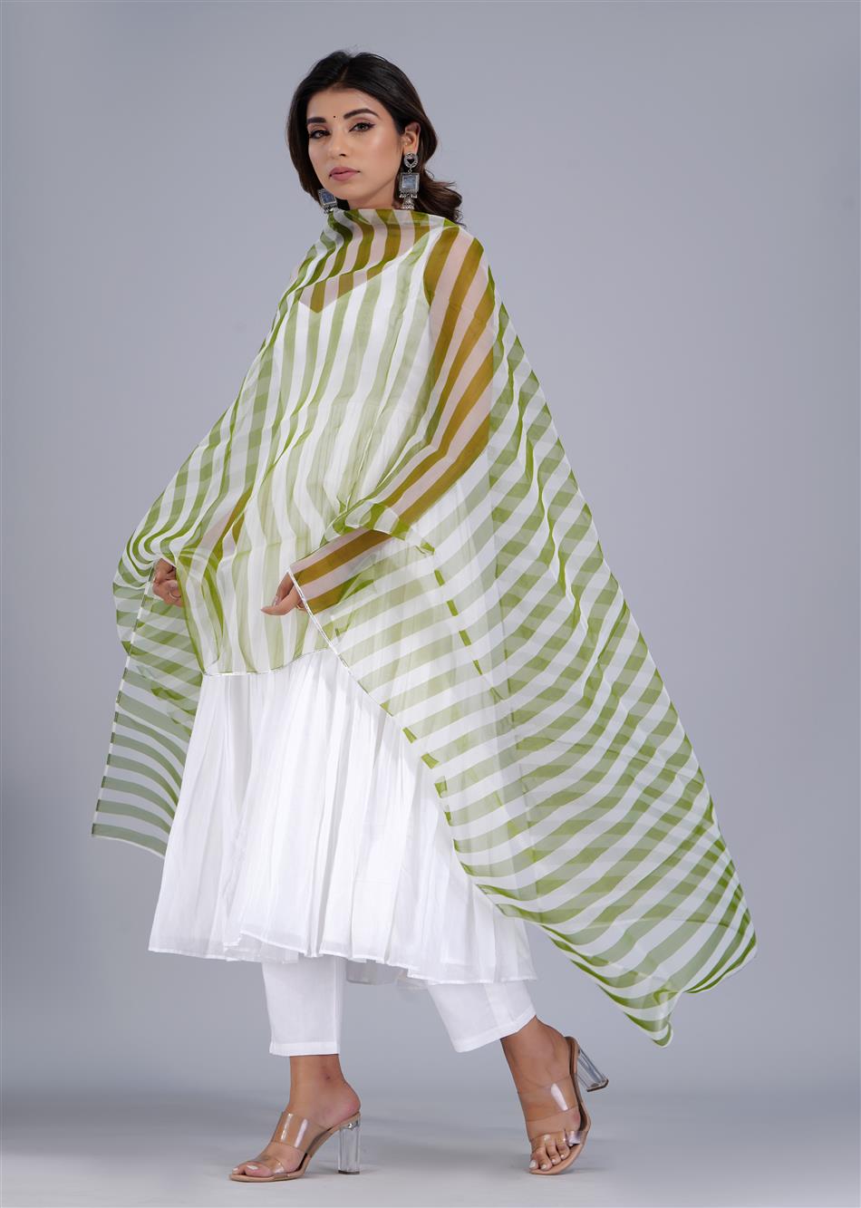 Green Stripes Organza Dupatta