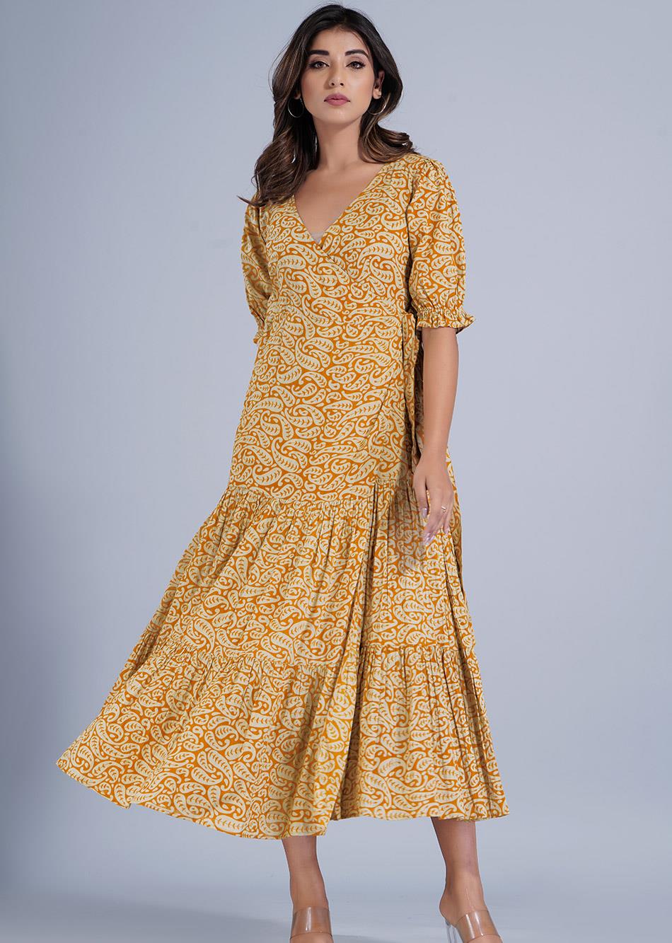 Mustard Yellow Angrakha Style Dress