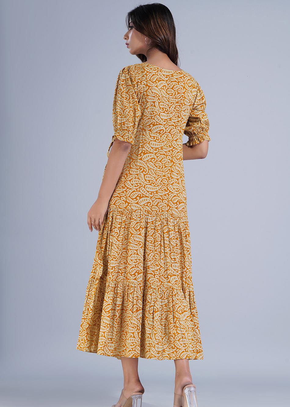 Mustard Yellow Angrakha Style Dress