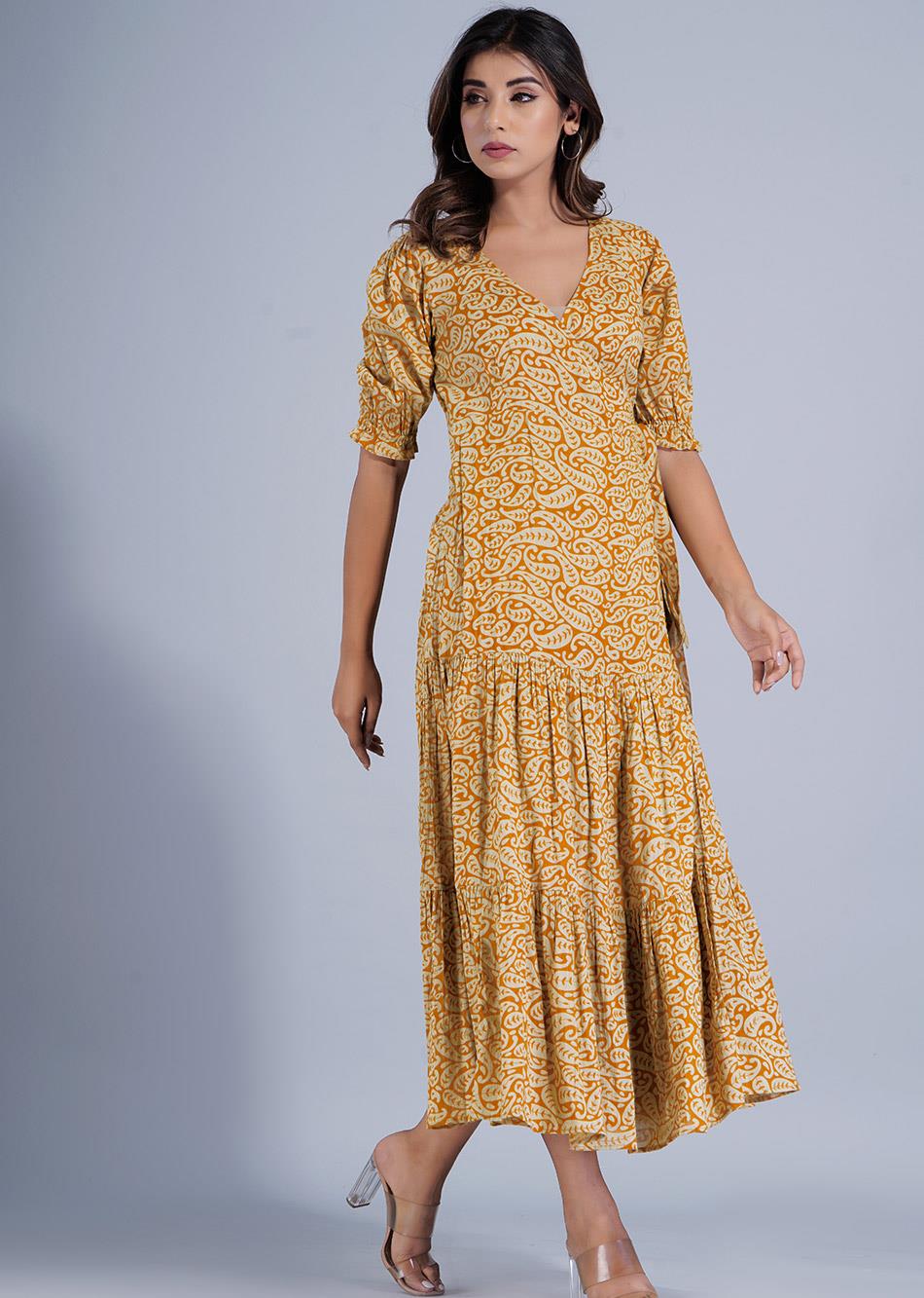 Mustard Yellow Angrakha Style Dress