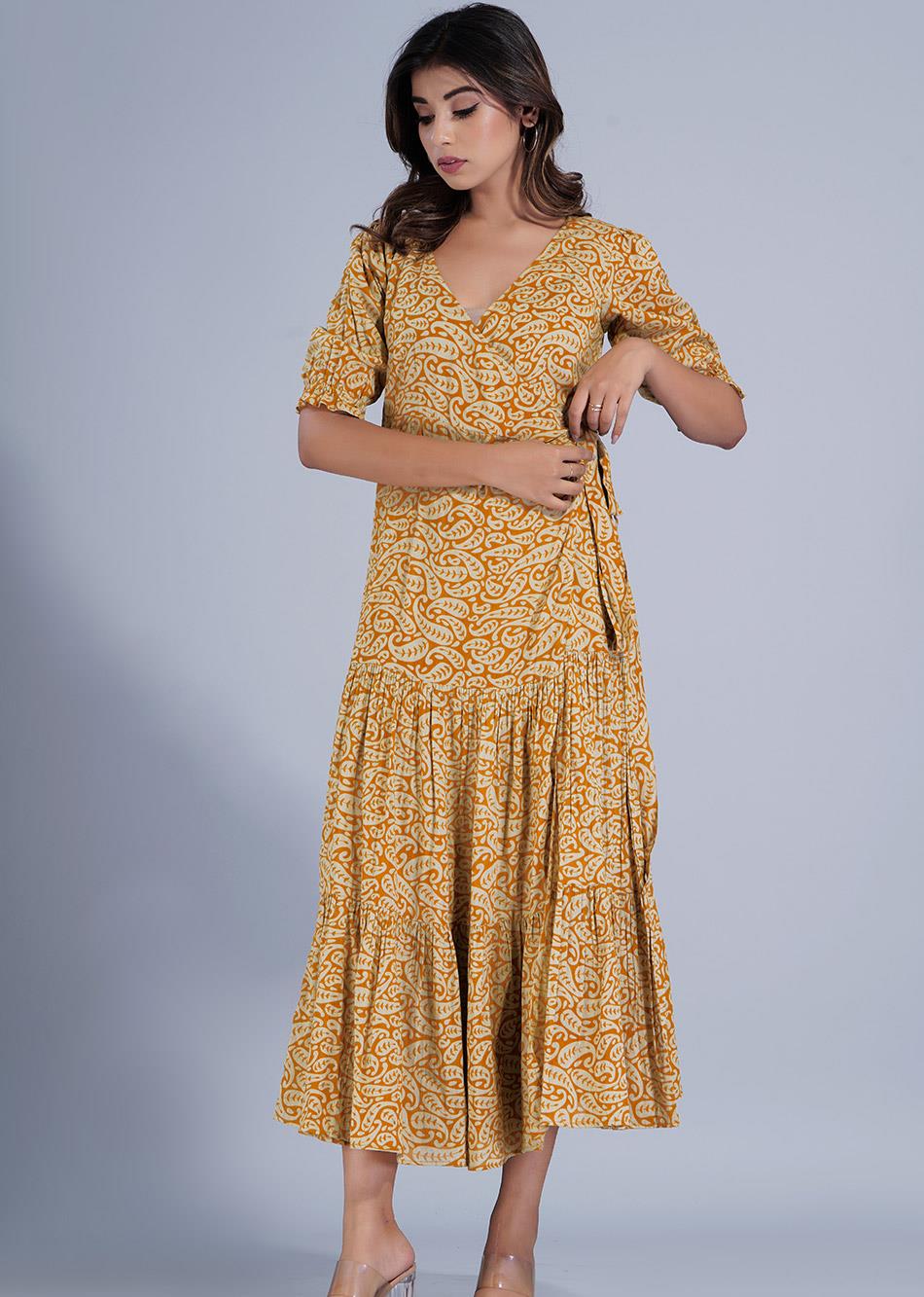 Mustard Yellow Angrakha Style Dress