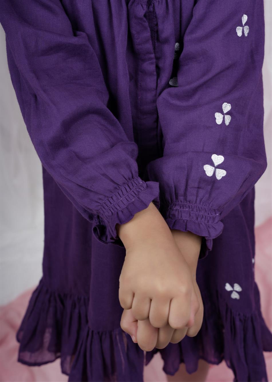 Purple One Side Embroidery Dress