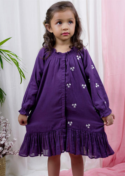 Shop Beautiful Purple One Side Embroidery Dresses for Kids - JOVI India Kids Wear