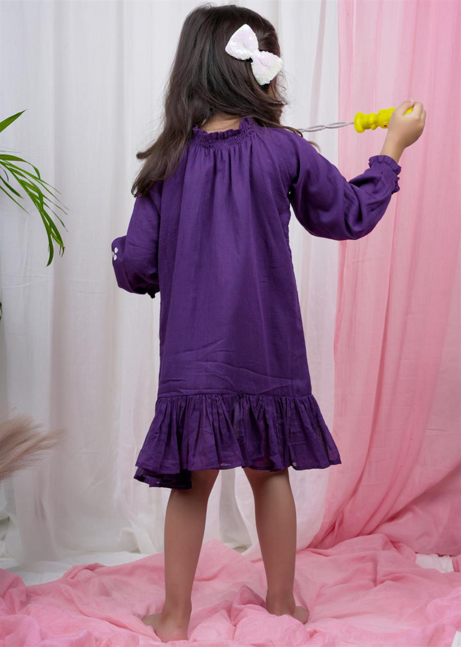 Purple One Side Embroidery Dress