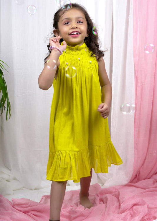 Buy Fashionable Neon Yellow Dress for Kids and Baby Girls - JOVI India Kids Wear