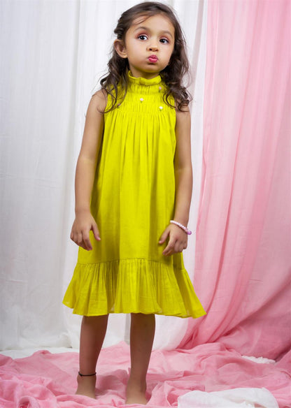 Buy Fashionable Neon Yellow Dress for Kids and Baby Girls - JOVI India Kids Wear