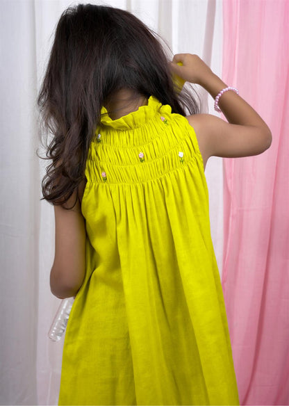 Buy Fashionable Neon Yellow Dress for Kids and Baby Girls - JOVI India Kids Wear