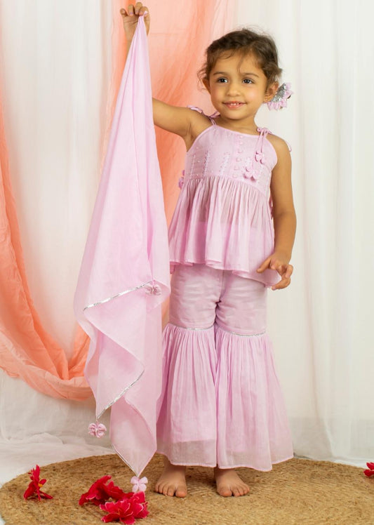 Lilac Peplum Top and Sharara Suit Set