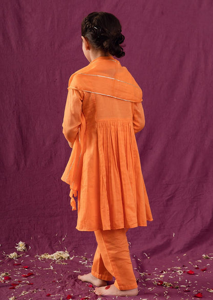 The Latest Designer Orange Yoke Anarkali Suit Set for Kids and Baby Girls - JOVI India Kids Wear