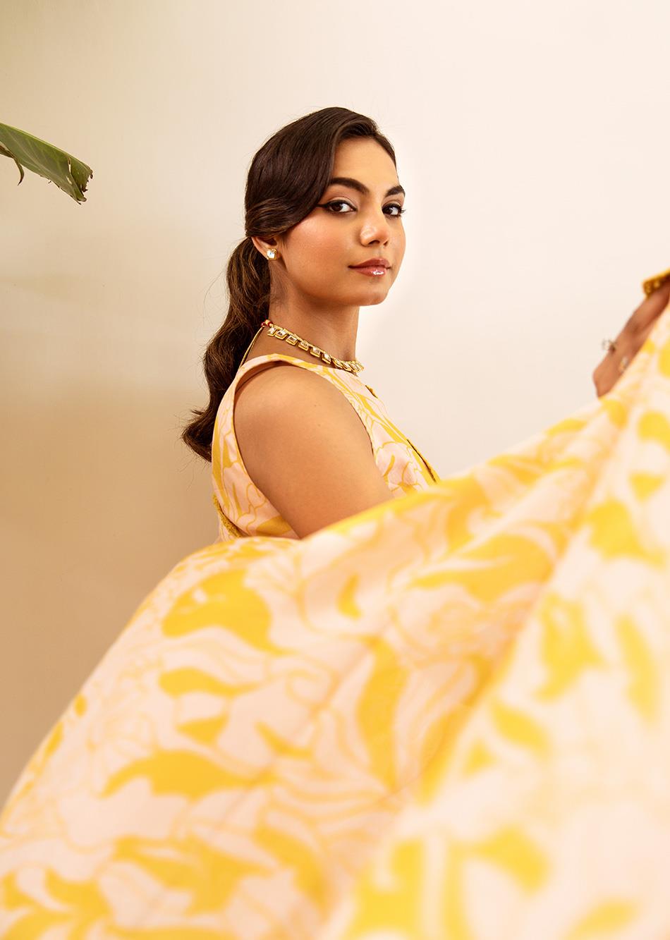 Yellow Floral Ready to Wear Saree