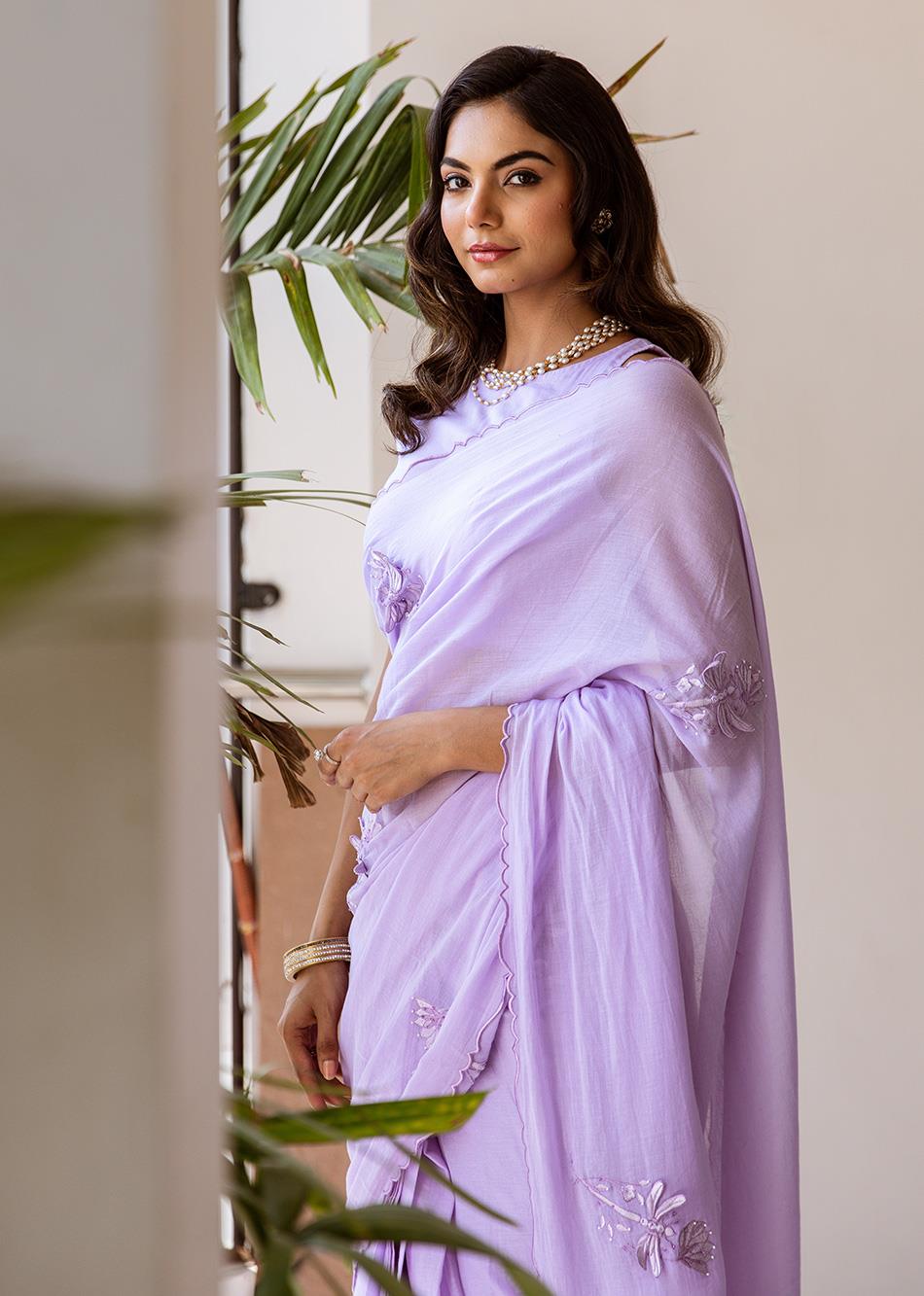 Lilac Embroidered Ready to Wear Saree