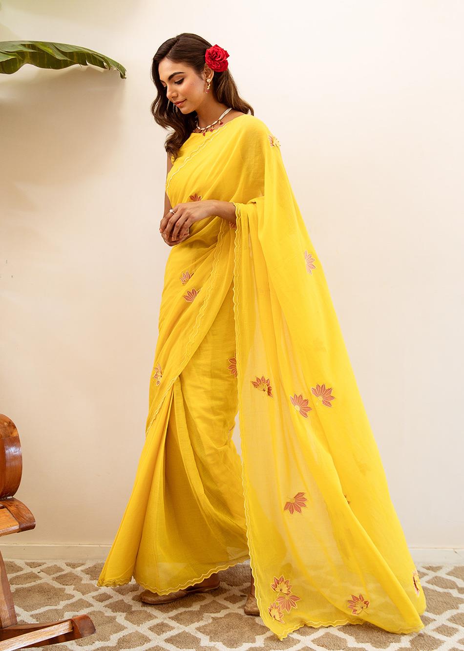 Yellow Embroidered Ready to Wear Saree