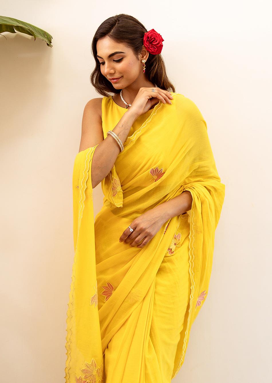 Yellow Embroidered Ready to Wear Saree