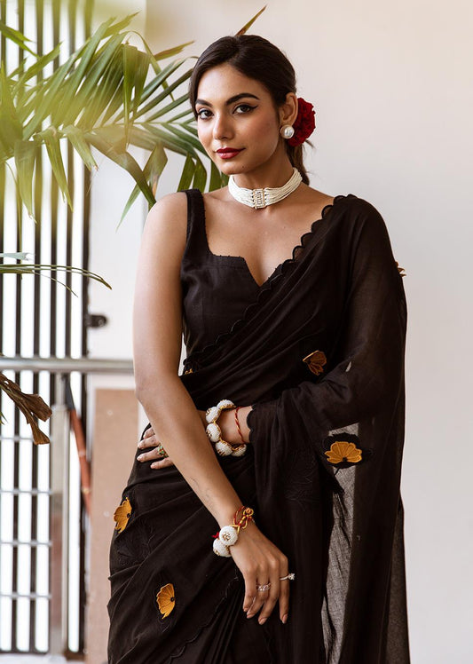 Black Embroidered Ready to Wear Saree