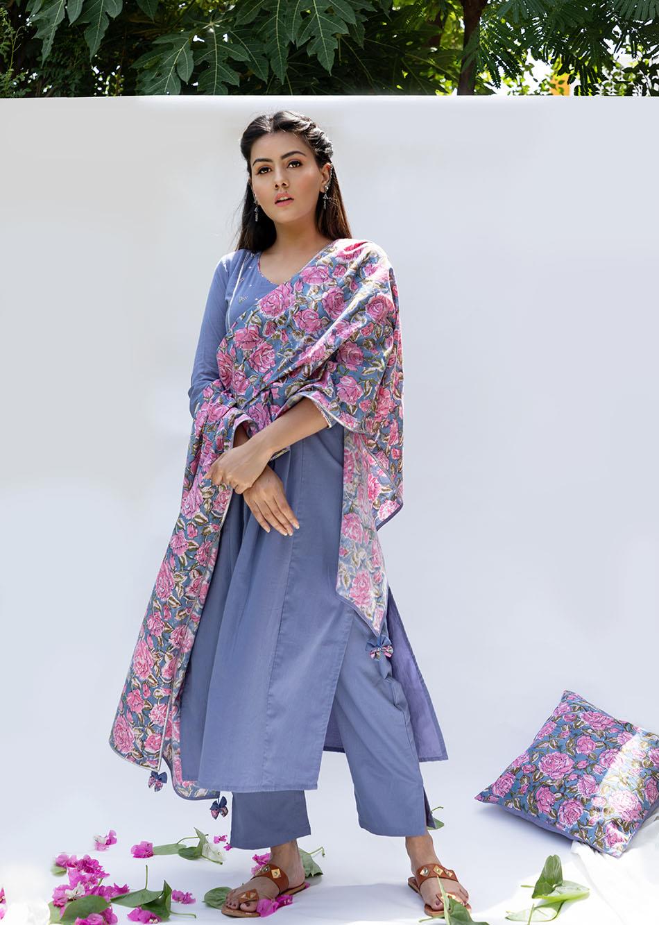 Purple Yoke Anarkali Suit Set