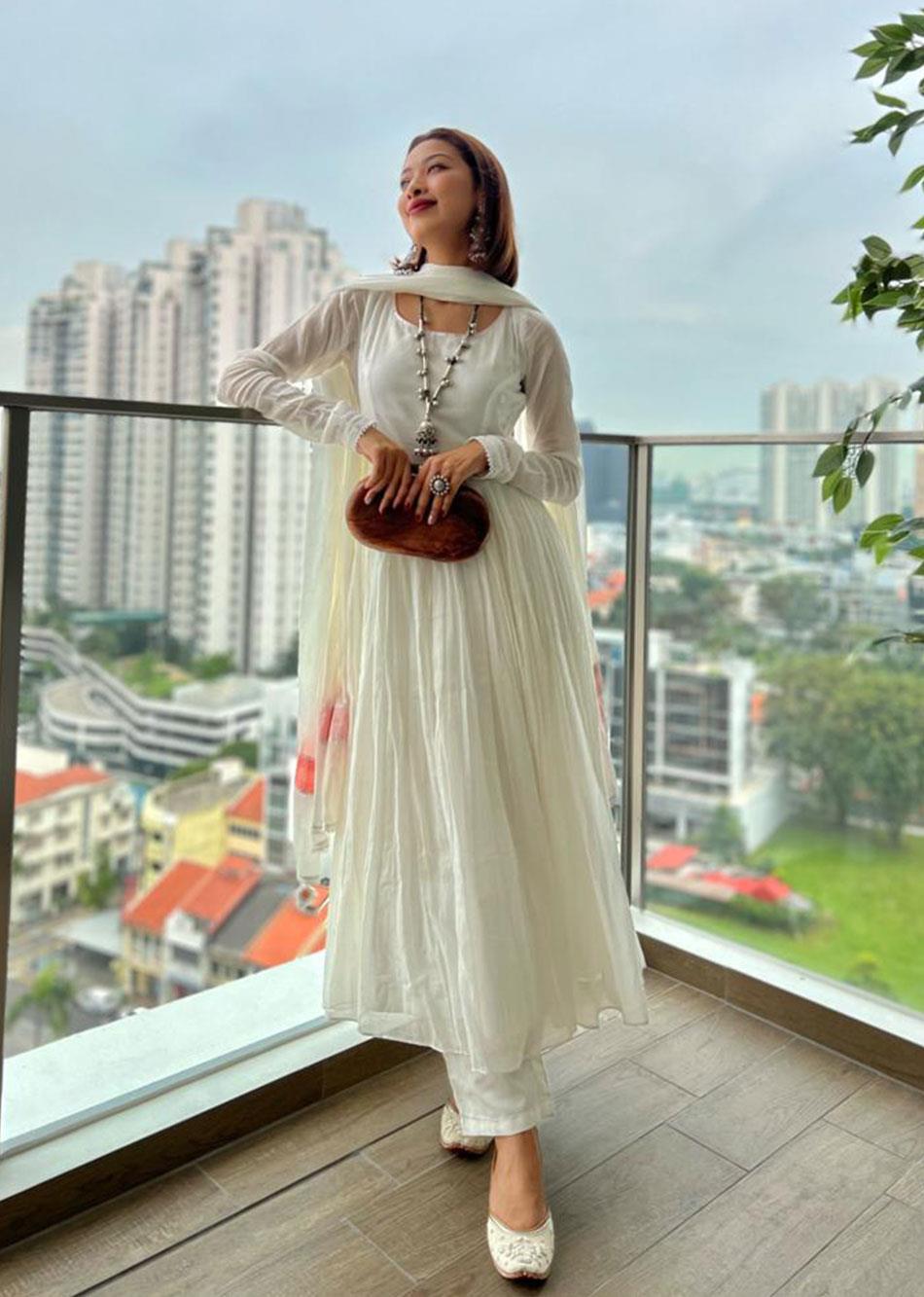 Buy Fashionable off White Anarkali Frock Suits Style for Women - JOVI India