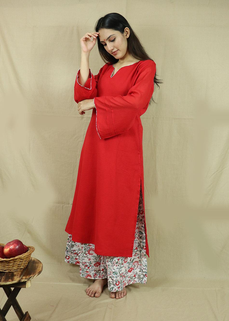 Red Loose Kurta with Palazzo Pant Set