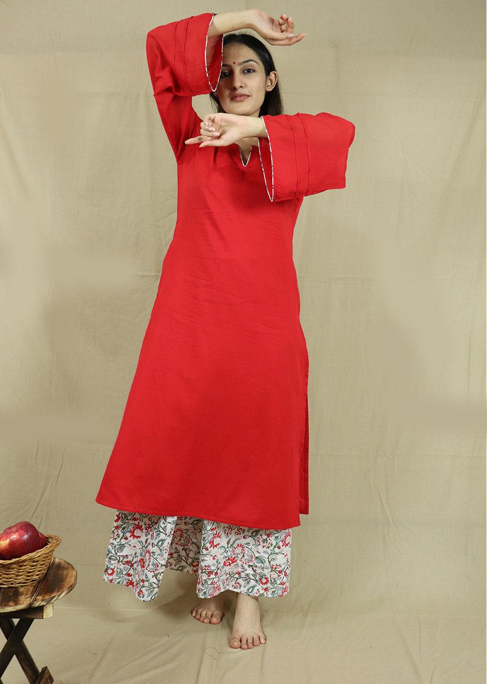 Red Loose Kurta with Palazzo Pant Set