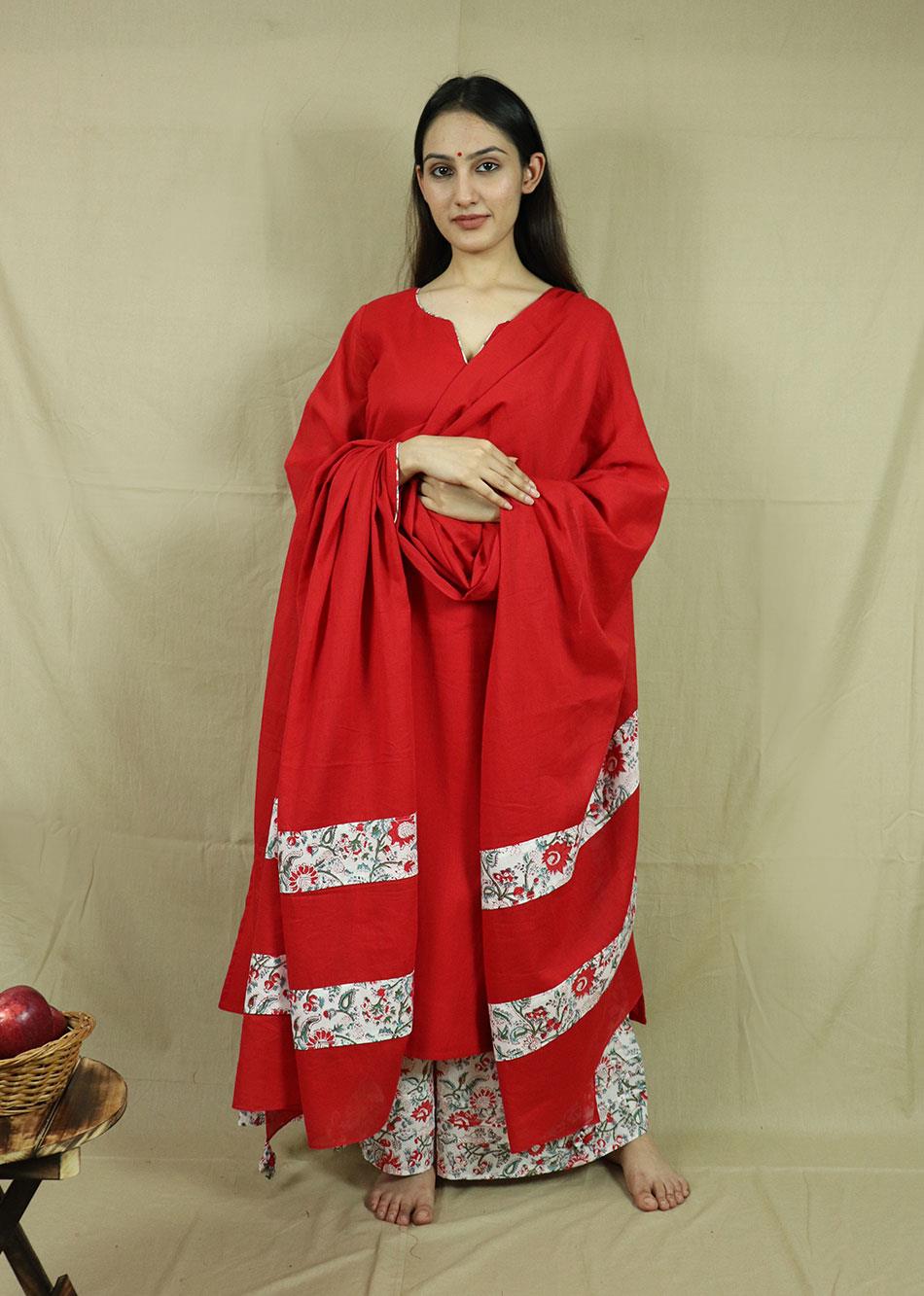 Red Loose Kurta with Palazzo Pant Set