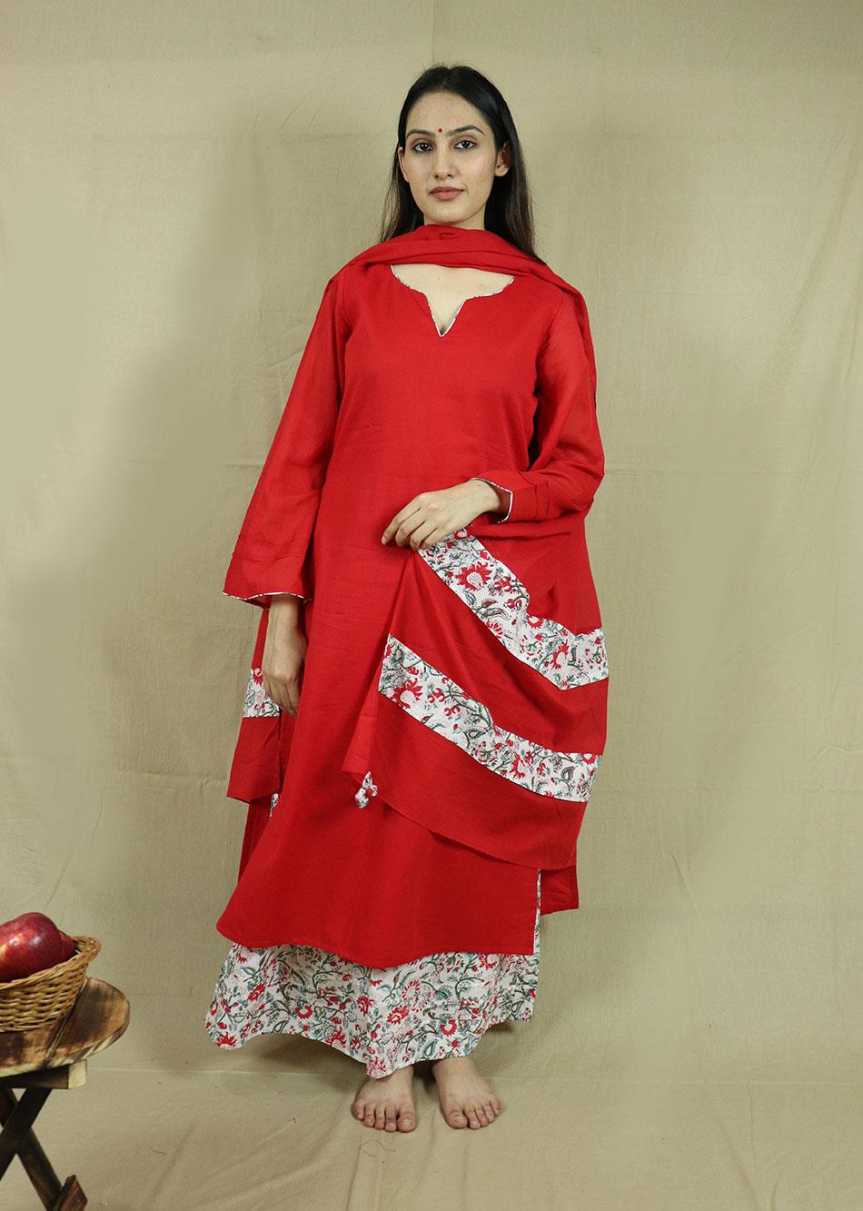 Red Loose Kurta with Palazzo Pant Set