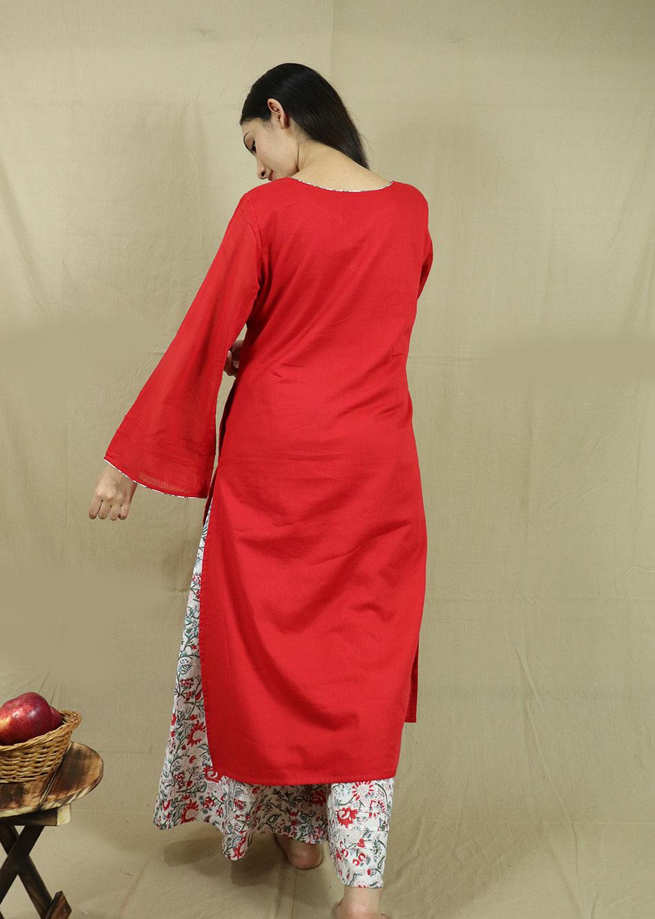 Red Loose Kurta with Palazzo Pant Set