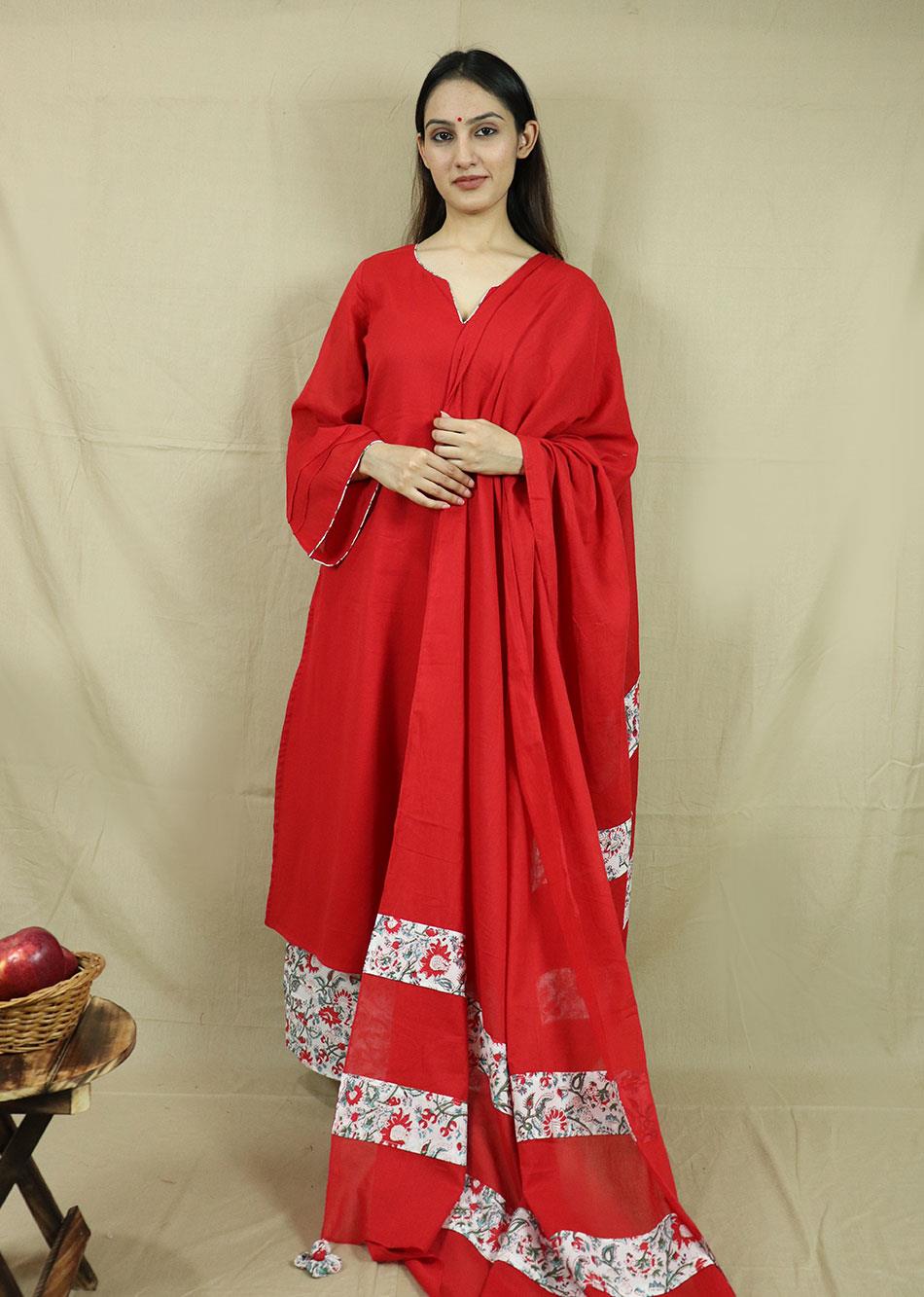 Red Loose Kurta with Palazzo Pant Set