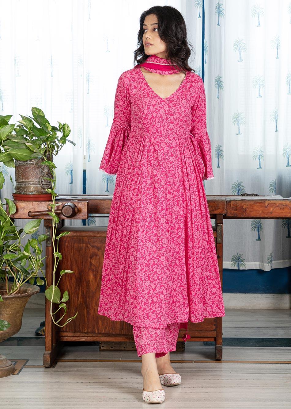 Rani Printed Side Gather Anarkali Suit Set