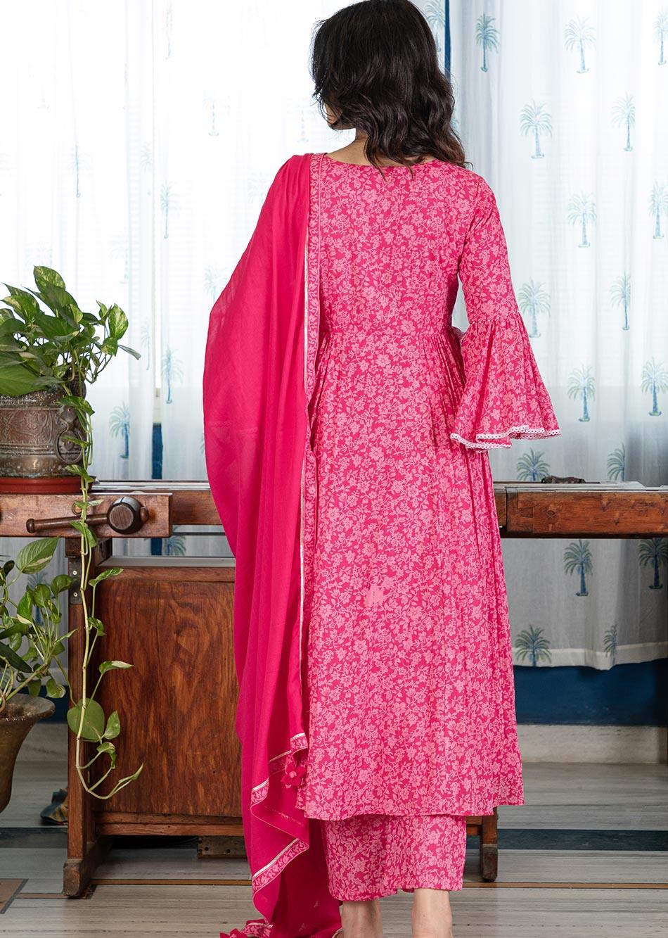 Rani Printed Side Gather Anarkali Suit Set