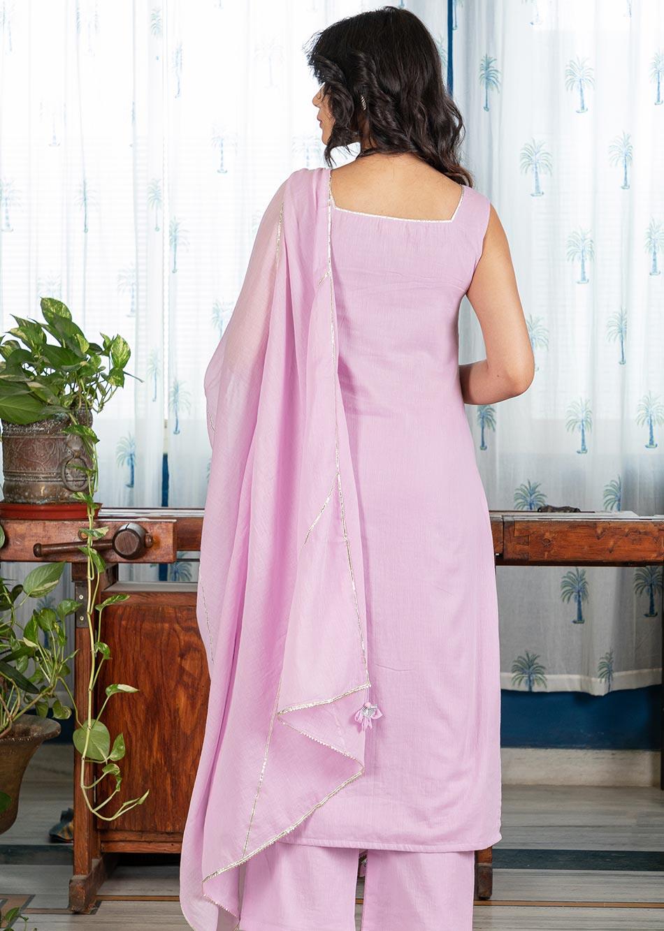 Mulmul Lilac Sleeveless kurta and Palazzo Pant sets for Women - JOVI India