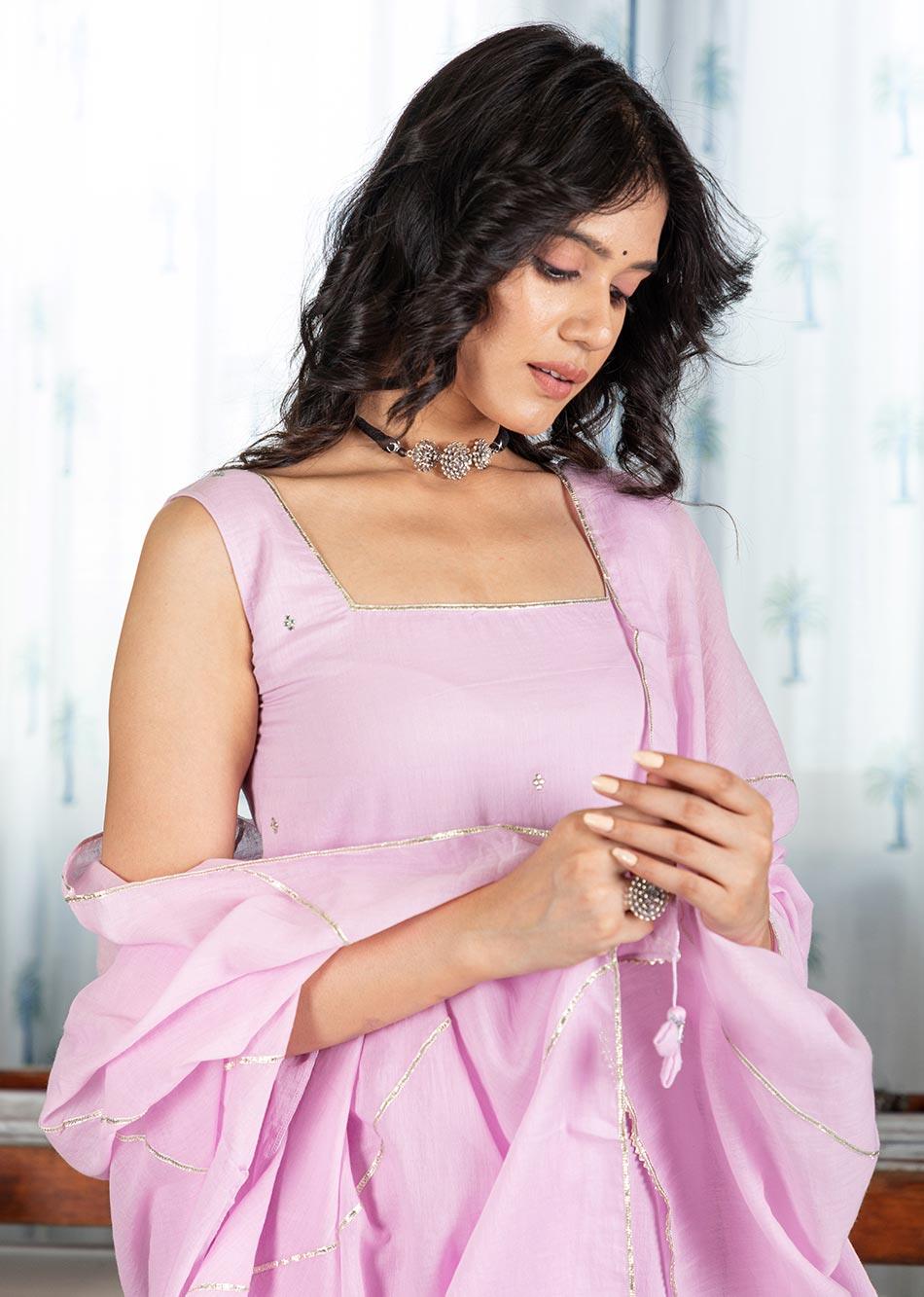 Mulmul Lilac Sleeveless kurta and Palazzo Pant sets for Women - JOVI India