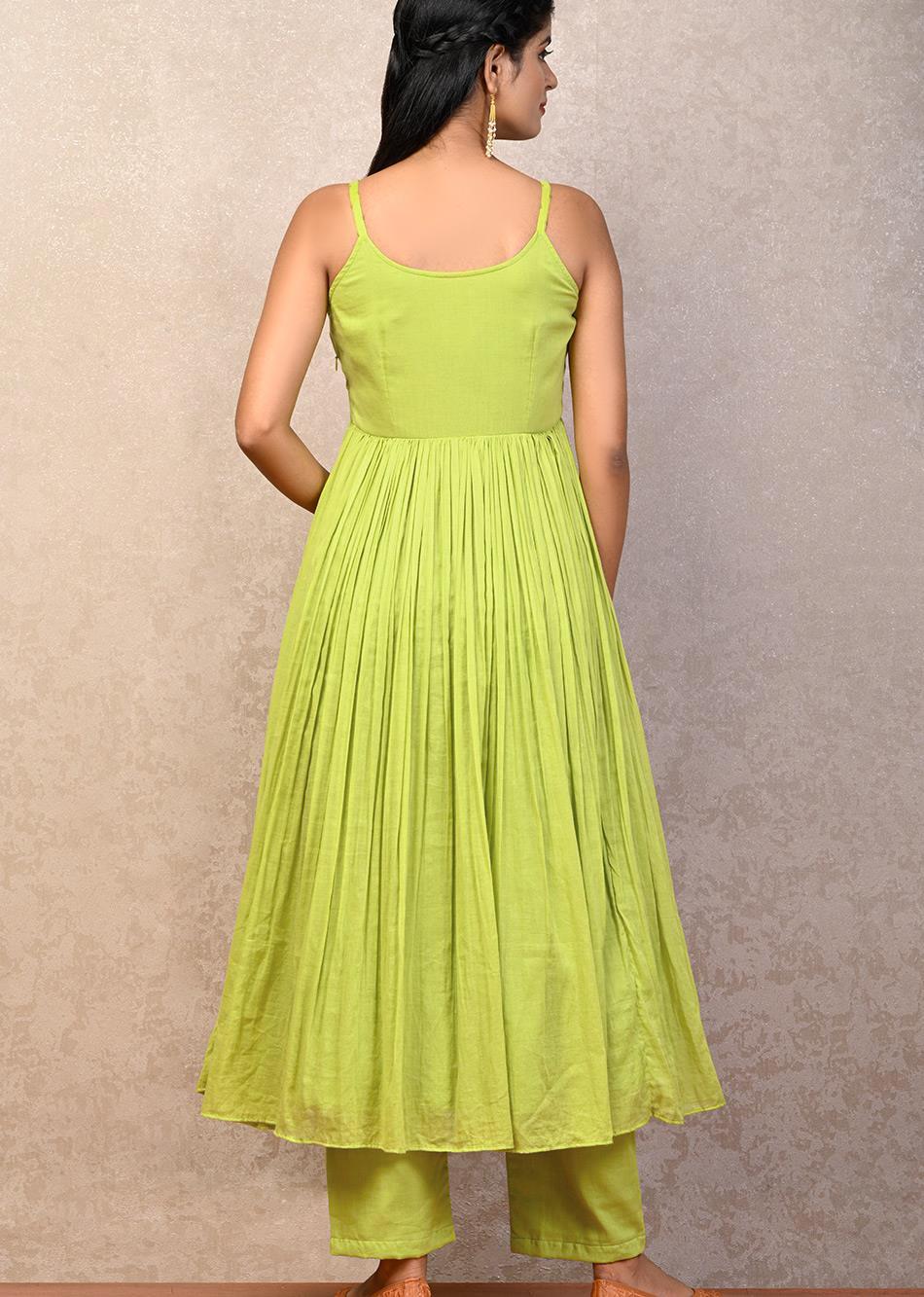 Green Strappy Gather Anarkali Set