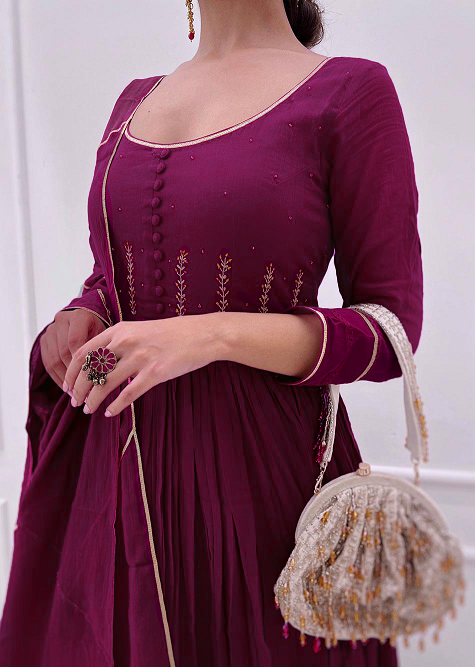 Violet Gather Anarkali Suit Set