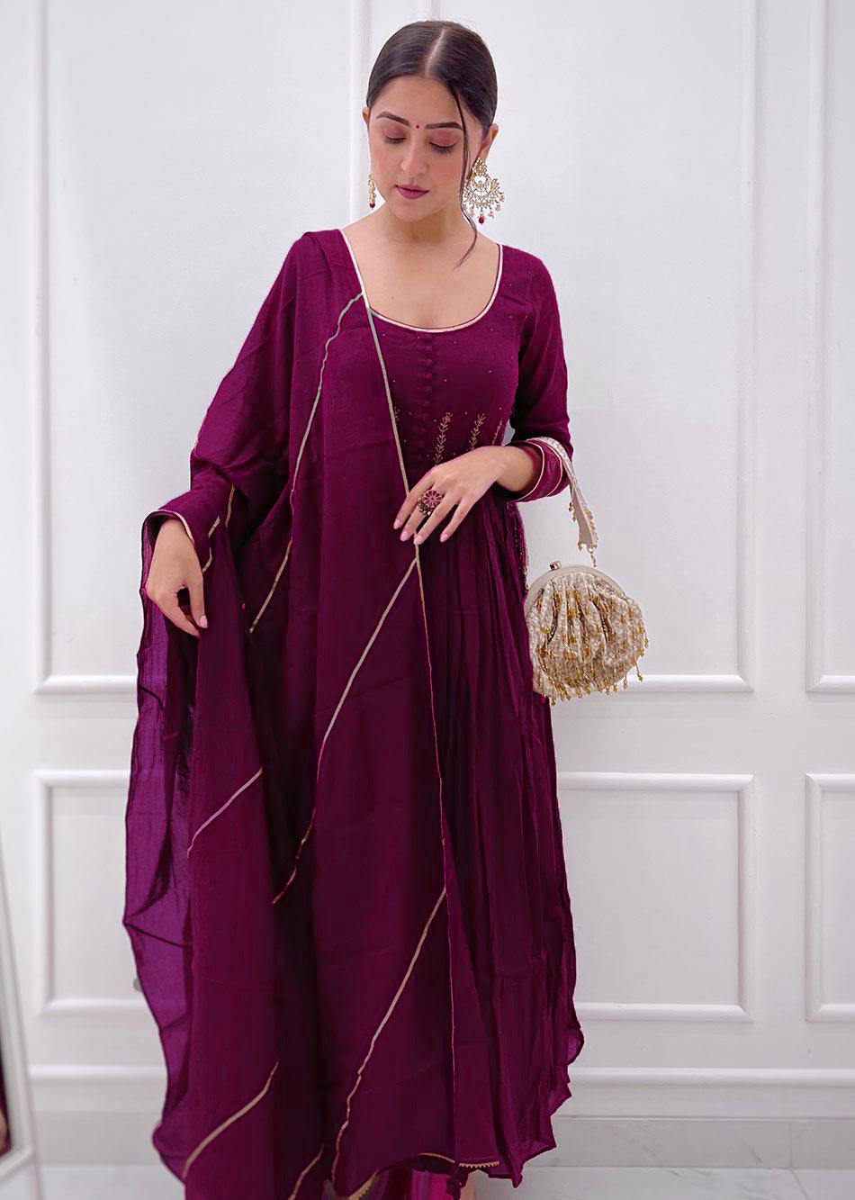 Violet Gather Anarkali Suit Set