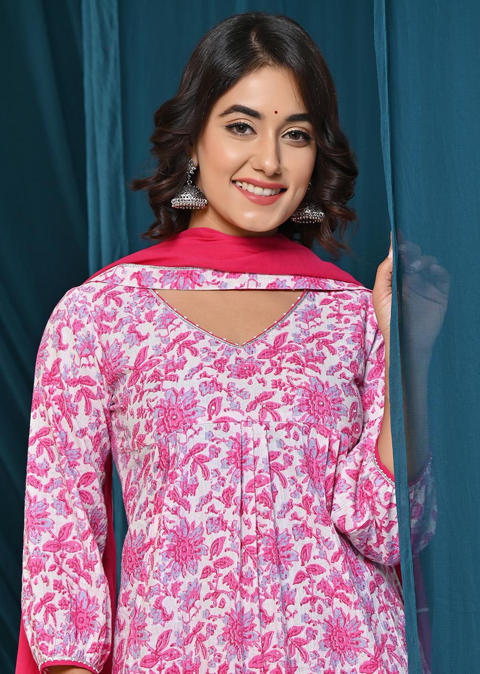 White Printed Kurta with Afghani Suit Set