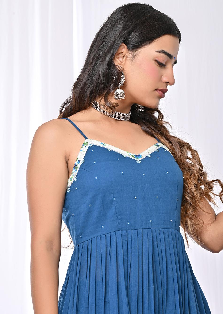 Teal Blue Strappy Anarkali Suit Set