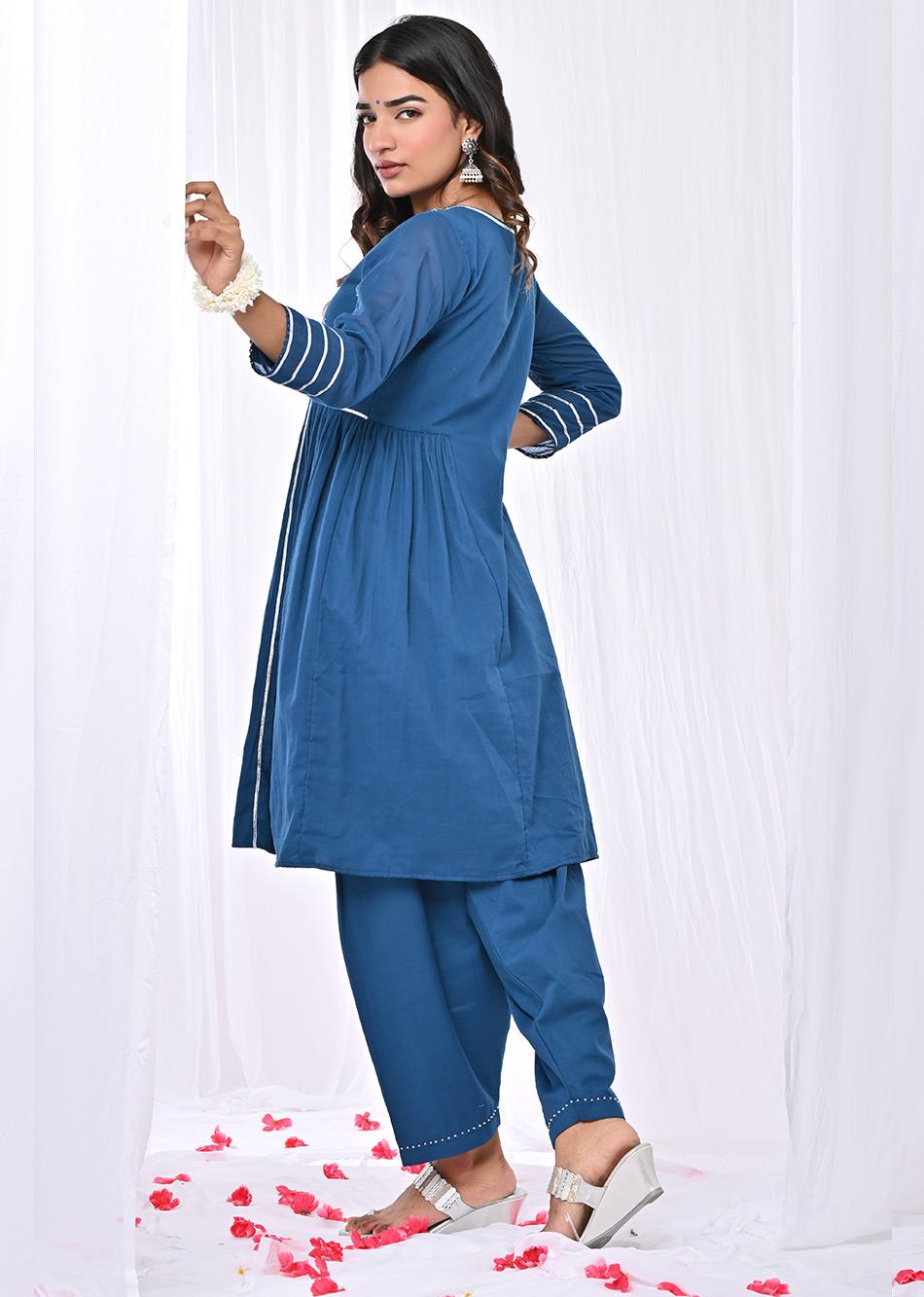 Stylish Teal Blue Peplum Top and Salwar Suit Sets for Women at JOVI India