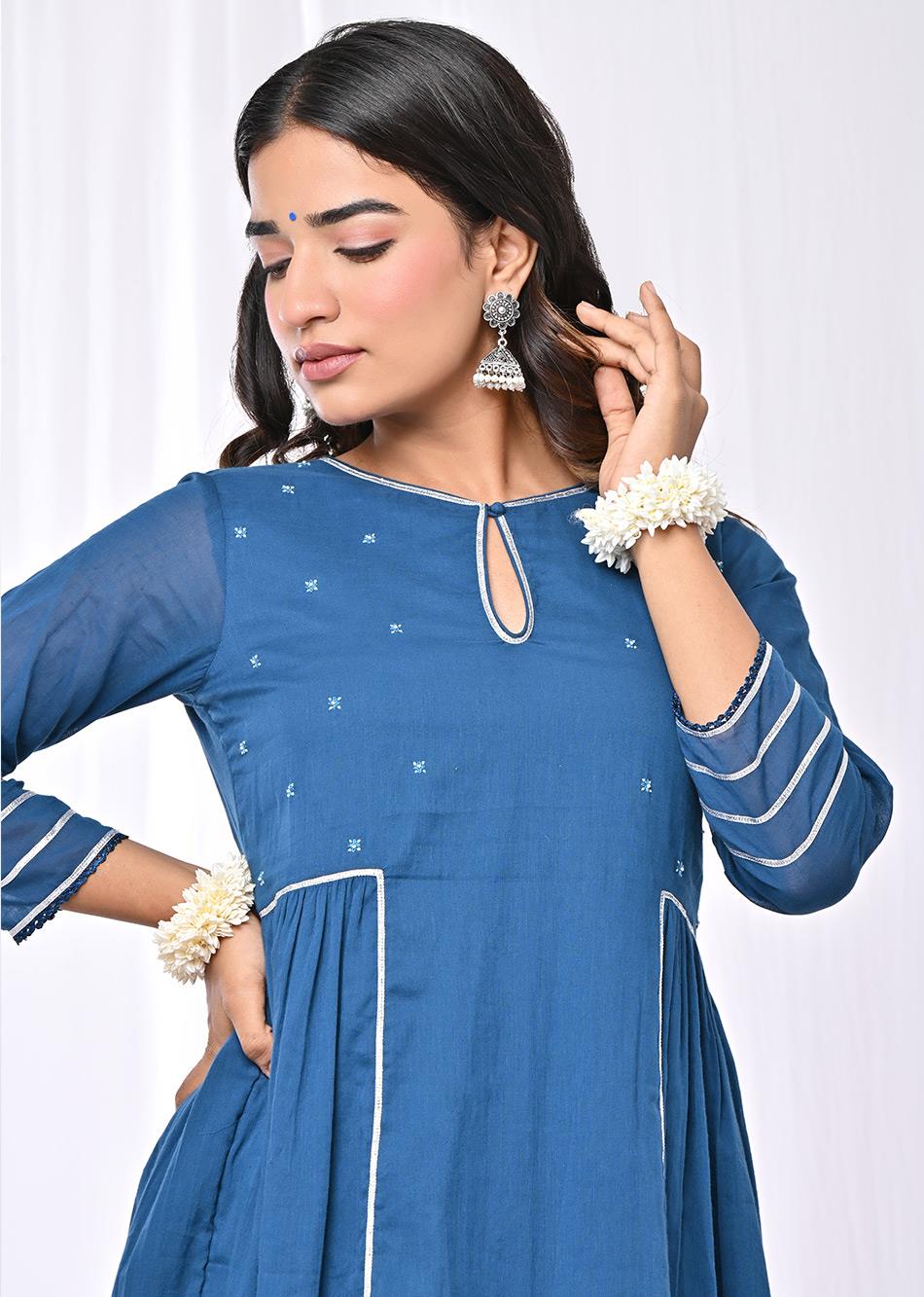 Stylish Teal Blue Peplum Top and Salwar Suit Sets for Women at JOVI India