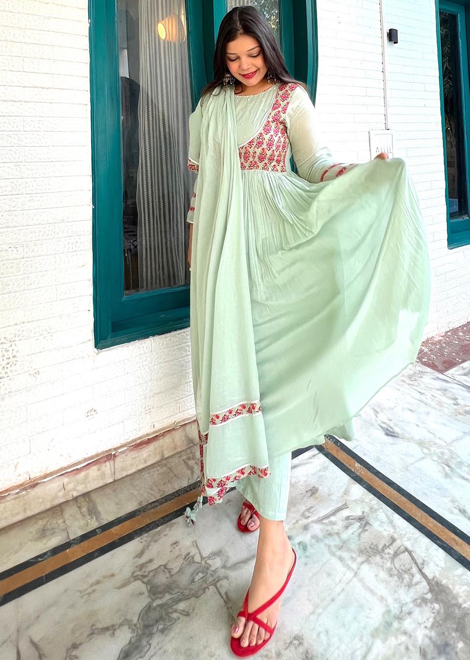 Mint Green Jacket Anarkali Suit Set