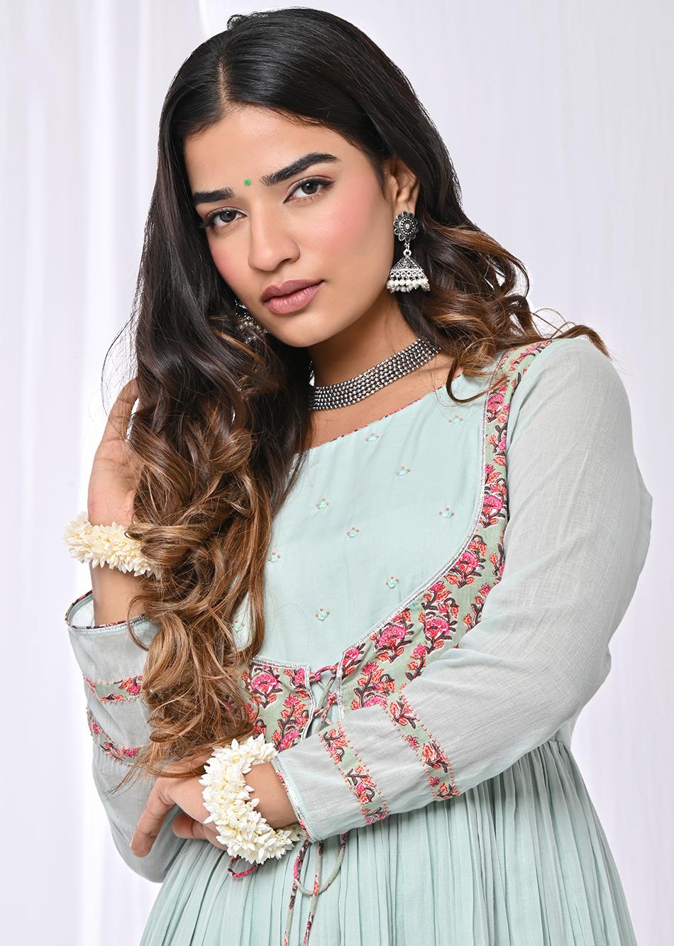 Mint Green Jacket Anarkali Suit Set