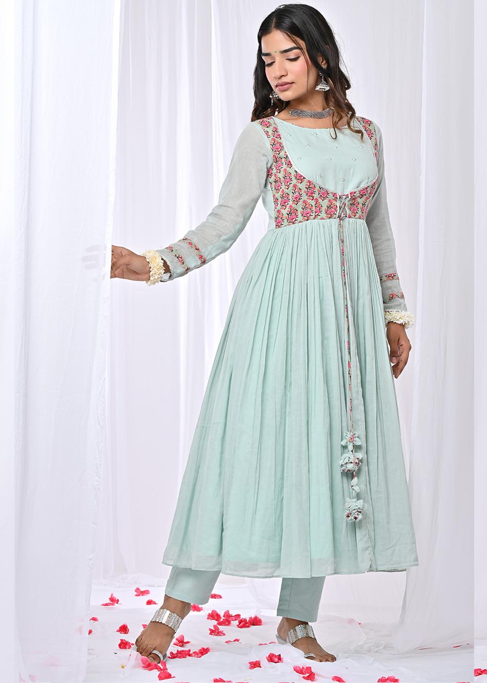 Mint Green Jacket Anarkali Suit Set